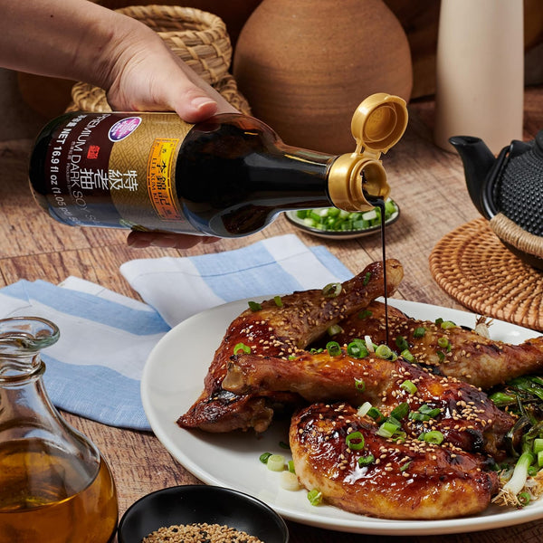 Lee Kum Kee Premium Dark Soy Sauce (16.9 Oz - 1 Pack), Full-Bodied Naturally Brewed Soy Sauce, Non GMO Soybeans, Vegan, No MSG, Best for Adding