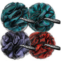 Amazerbath Charcoal Loofah Sponge, Shower Loofah 60G/Pcs - Body Scrubber Loofa Set of 4 - Charcoal Blue, Green, Purple & Red, Bath Sponge for Men