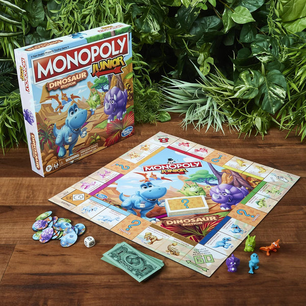 Hasbro Gaming Monopoly Junior Dinosaur Edition Game | Kids Board Games with Dino-Themed Toy Tokens | 2-4 Players for Boys & Girls | Ages 5+