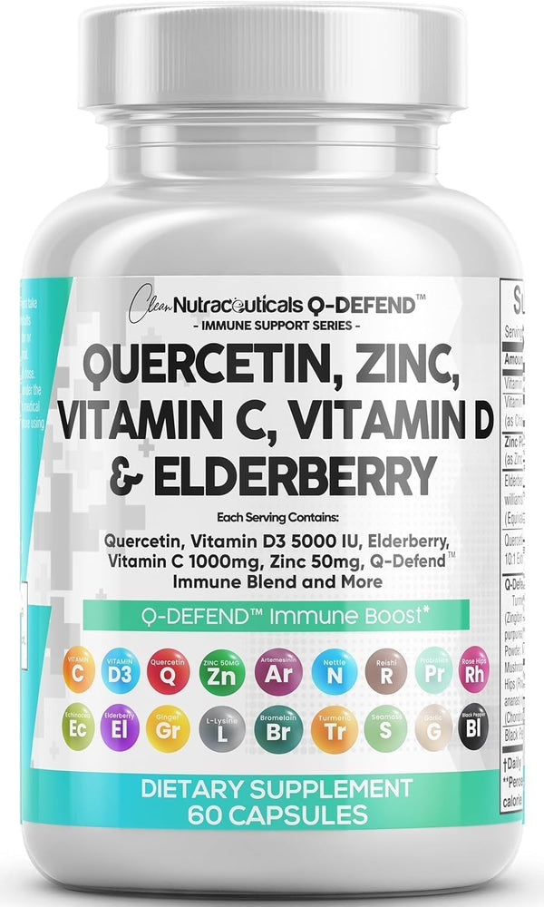Clean Nutraceuticals Quercetin Zinc Vitamin C Vitamin D Bromelain Elderberry - Lung Immune Support Supplement Adults with Artemisinin, Sea Moss,