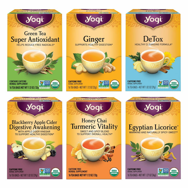 Yogi Tea Digestion & Detox Variety Sampler - 16 Bags per Pack (6 Packs) - Cleanse & Digestion Support - Includes Ginger, Detox, Green Tea Super