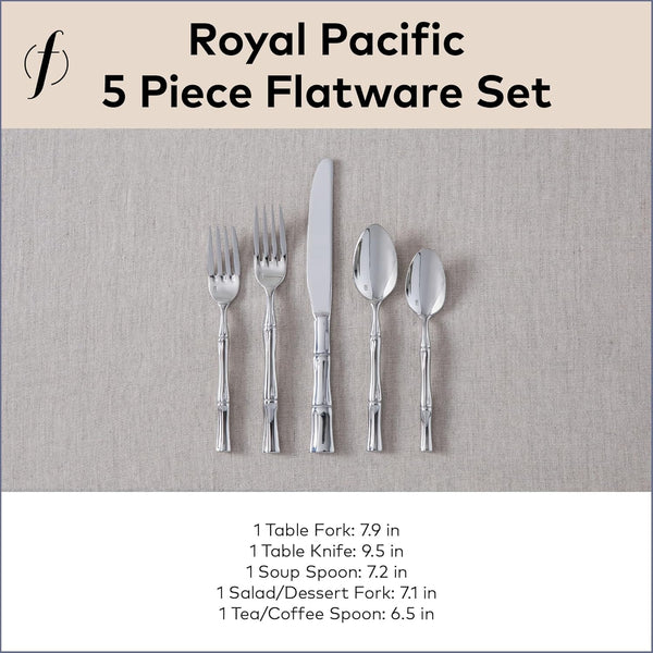 FORTESSA Royal Pacific 18/10 Stainless Steel Flatware, 5 Piece Place Setting with Table Knife, Forks and Spoons (Service for 1), Dishwasher Safe,