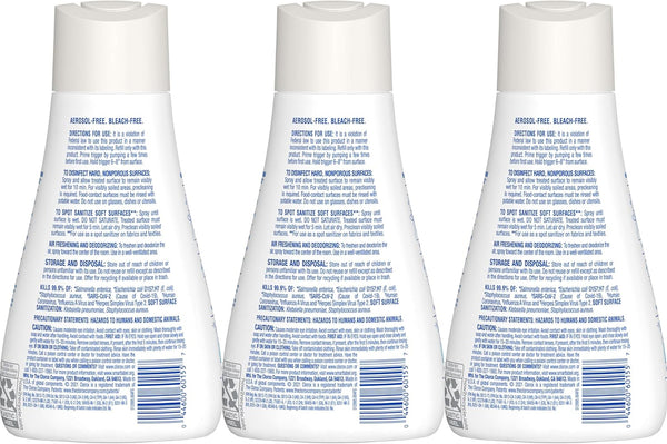 Clorox Disinfecting Mist, Lemongrass Mandarin, Household Essentials, 3 Refills, 16 Fl Oz Each
