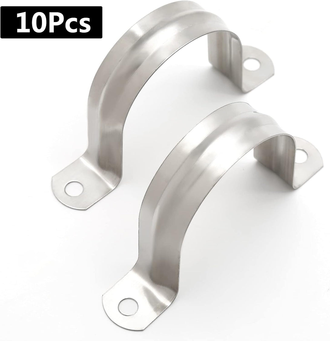 10PCS M50 (2 Inch) Conduit Clamps, Stainless Steel Two Hole Strap U Bracket Rigid Pipe Strip, Cable Clamp Hanger with 2 Holes Fit for 2 Inch Pipes OD