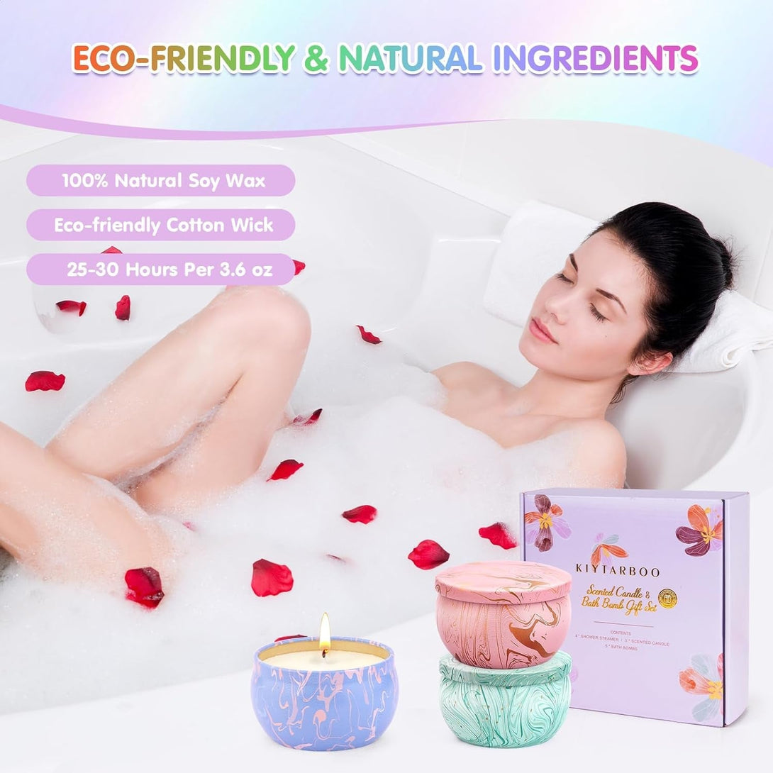 Bath Bombs for Women Gift Set - Bath Sets for Women Gift - 5 Large Bath Bomb Set with 4 Shower Steamers & 3 Candles - Birthday/Thanksgiving/Mother'S Day Gifts