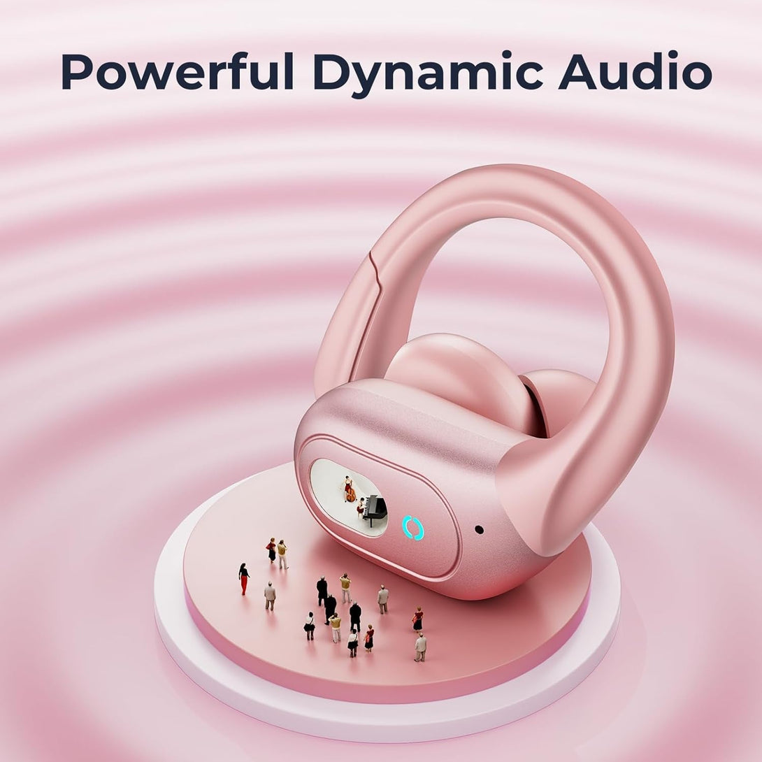 Occiam Wireless Earbuds Bluetooth Headphones 90H Playback Sport Ear Buds with Earhook LED Display Charging Case in Ear Sweatproof Running Earphones for Workout Ios Android Cellphone,Rose Gold