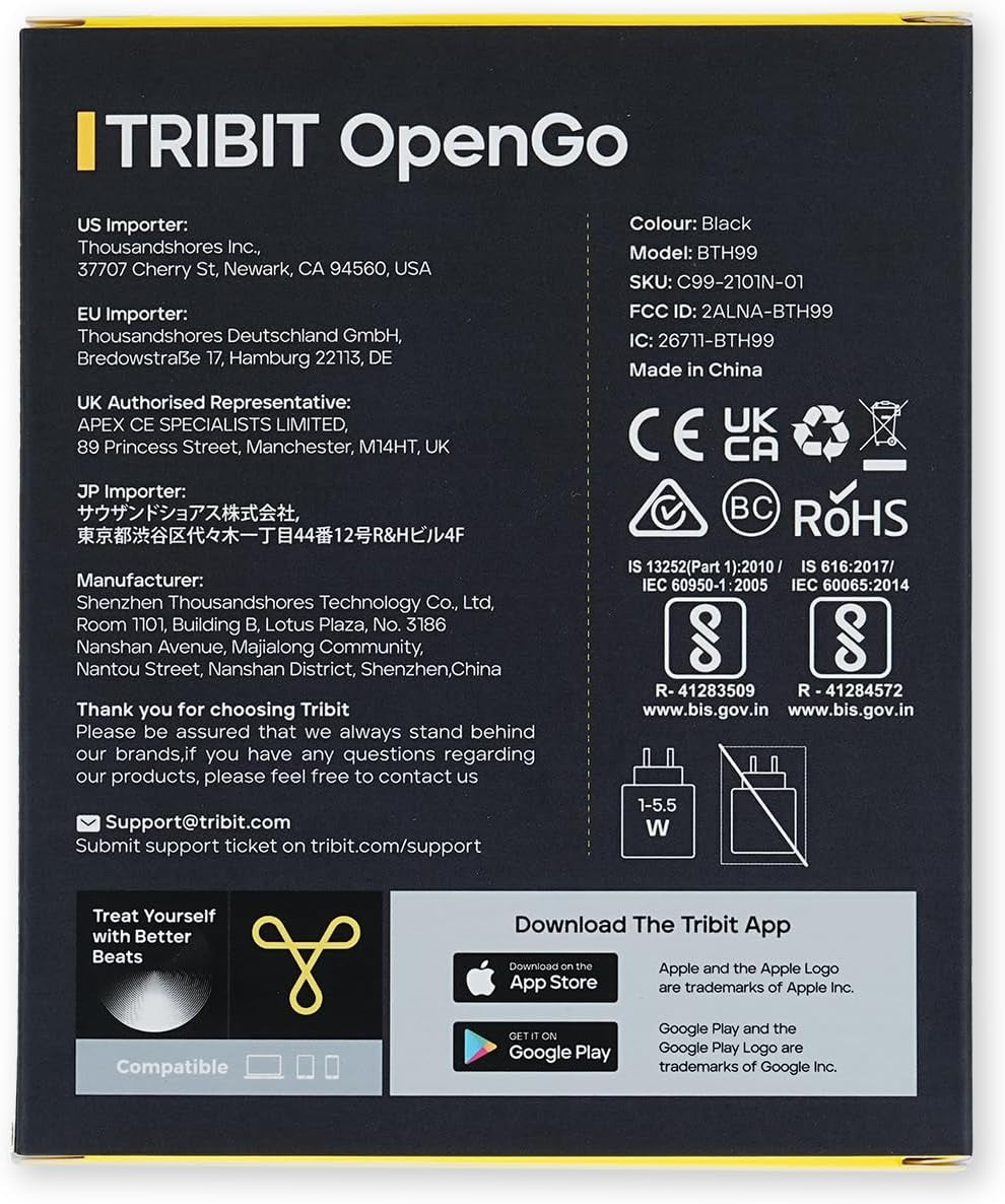 Tribit Open-Ear Headphones Opengo, Wireless Earbuds with Bluetooth 5.3, IPX5 Waterproof Sport Earphones, 104H Playtime with Charging Case, Ergonomic Earhooks, LED Display, Built-In Mic for Workout