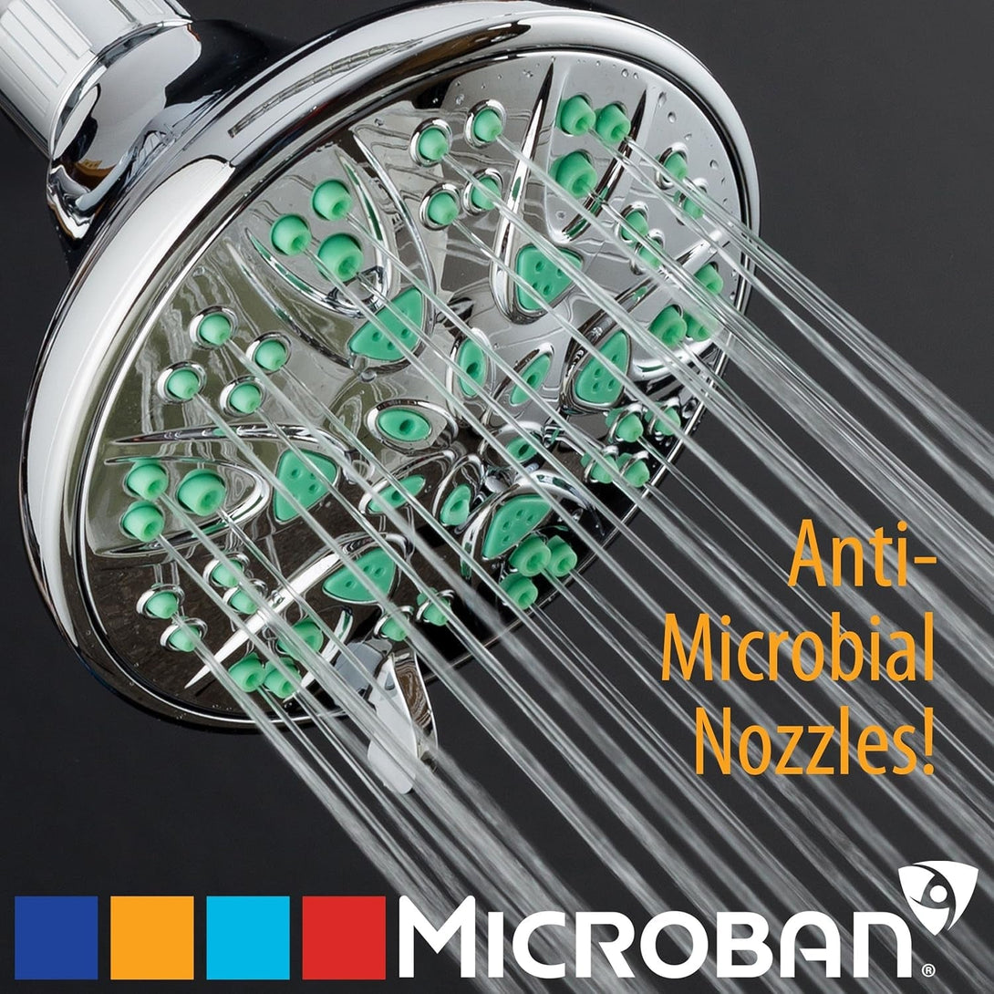 Aquadance Antimicrobial – Anti-Clog High-Pressure 6-Setting Shower Head with Microban Nozzle Protection from Growth of Mold, Mildew & Bacteria for Stronger Shower! 4" Coral Green
