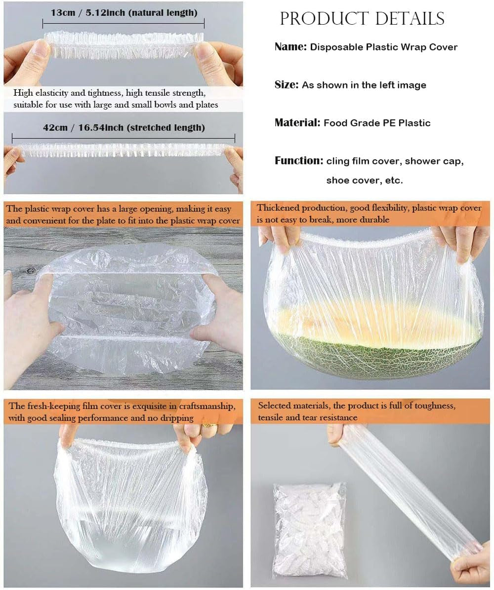 200Pcs Fresh Keeping Bags, Elastic Plastic Sealing Bags Food Cover with Elastic Edge, Reusable Stretch Adjustable Bowl Lids, Universal Kitchen Wrap Seal Caps for Leftover and Meal Prep
