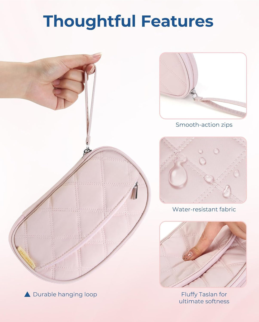 BAGSMART Cord Organizer Travel Cable Bag, Compact Tech Electronic Organizer Travel Case, Essentials for Charger, Cable, Phone, Flash Drive - Pink