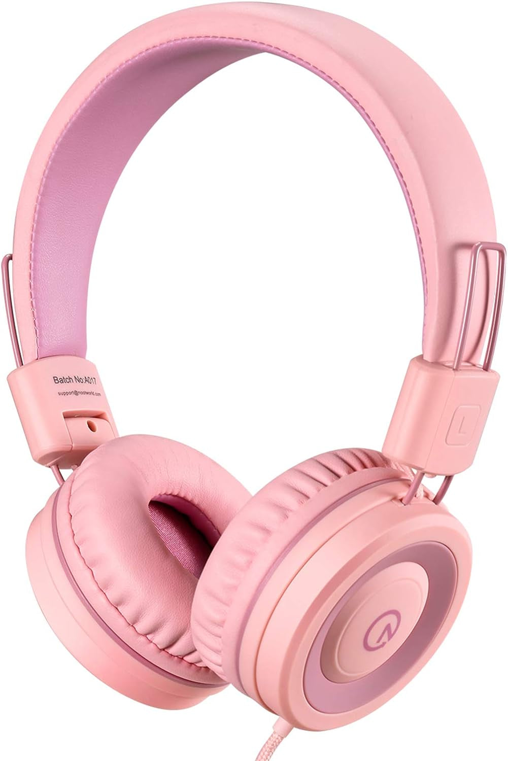 Noot Products Kids Headphones K11 Foldable Stereo Tangle-Free 5Ft Long Cord 3.5Mm Jack Plug in Wired On-Ear Headset for Ipad/Girls/Boys/School/Laptop/Travel/Plane/Tablet-Soft Pink