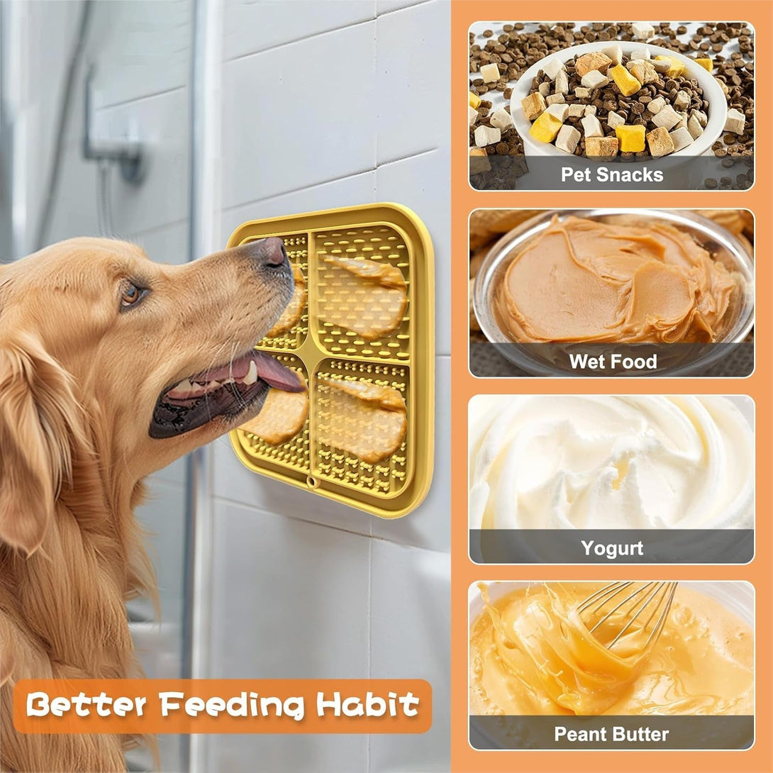 2Pcs Silicone Dog Lick Mat & Nylon Cheese Flavor Dog Chew Toys, Pet Slow Feeder Licking Mat for Butter Yogurt Peanut, Anxiety Relief Pet Supplies for Puppy Cat Kitten