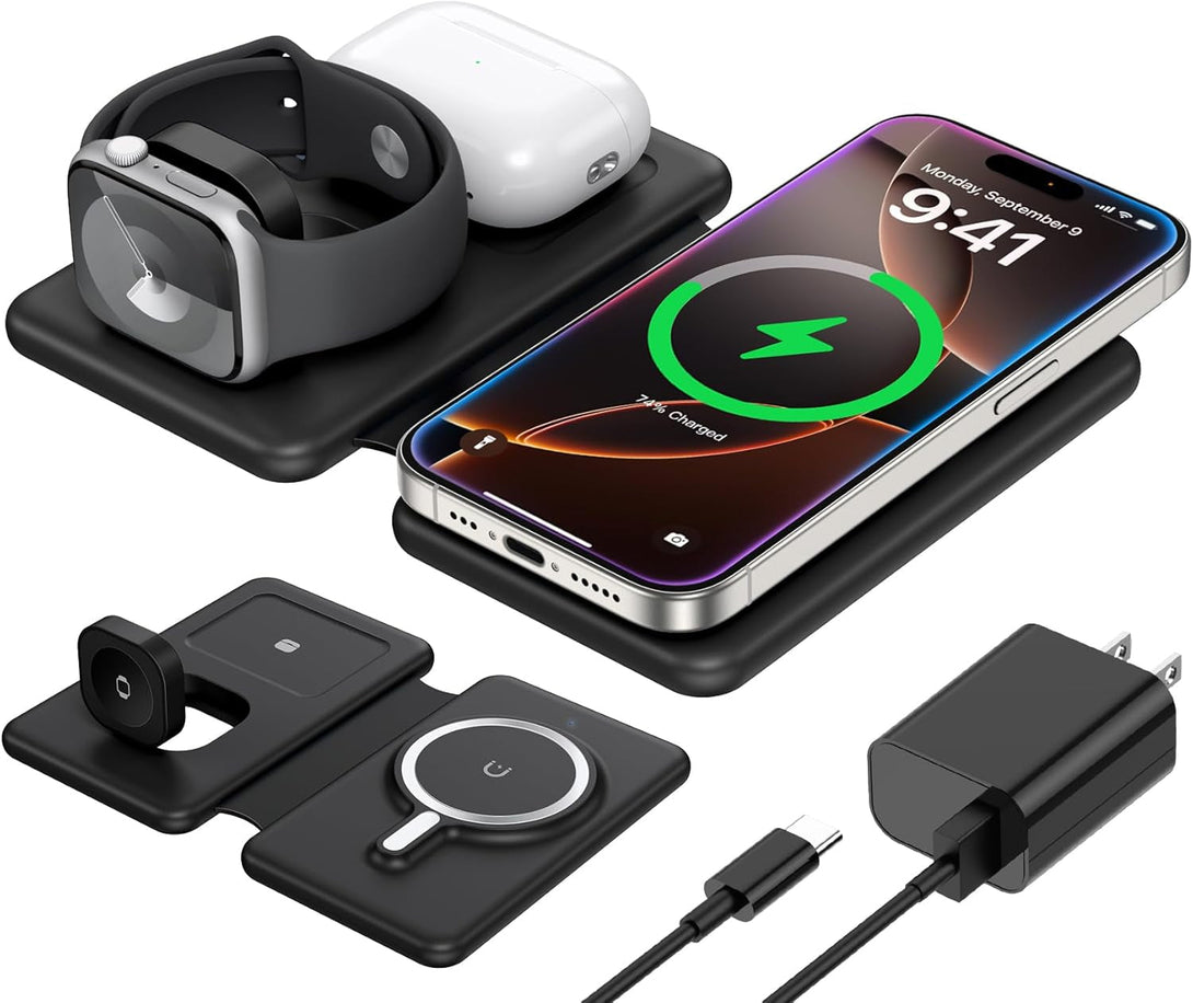 3 in 1 Charging Station for Apple,Travel Charger for Multiple Devices for Iphone,Foldable Magnetic Charger for Iphone 16 15 14 13 12 Pro Max&Airpods 4/3/Pro/Pro 2&Apple Watch（Black）