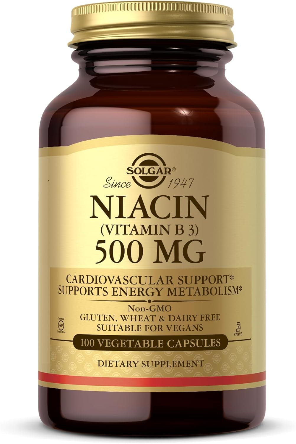 Solgar Niacin (Vitamin B3) 500 Mg - 100 Vegetable Capsules - Supports Energy Metabolism - Non-Gmo, Vegan, Gluten Free, Dairy Free, Kosher - 100 Servings