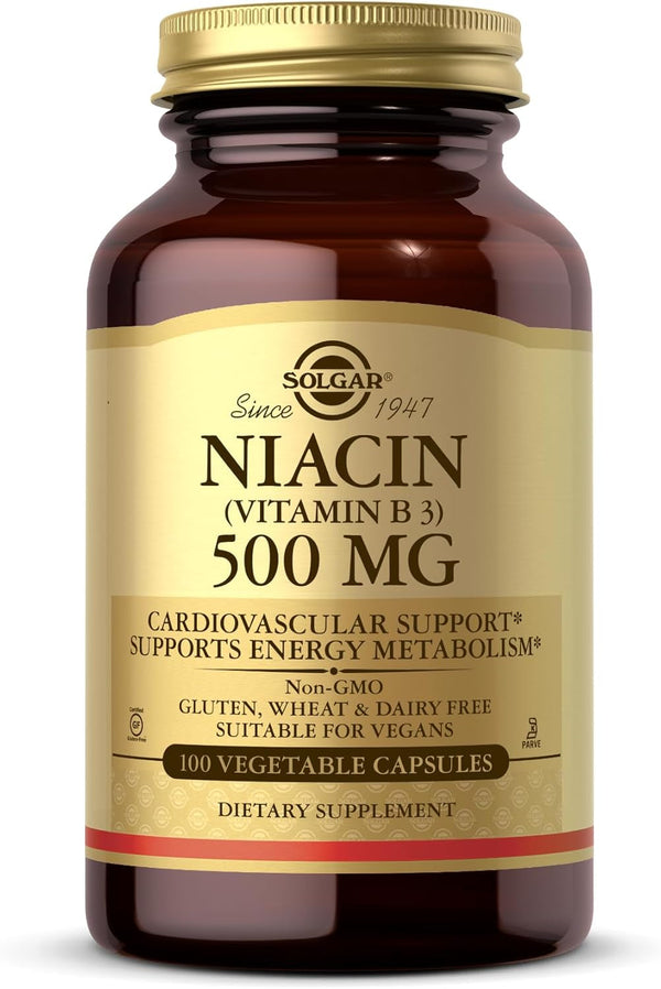 Solgar Niacin (Vitamin B3) 500 Mg - 100 Vegetable Capsules - Supports Energy Metabolism - Non-Gmo, Vegan, Gluten Free, Dairy Free, Kosher - 100 Servings
