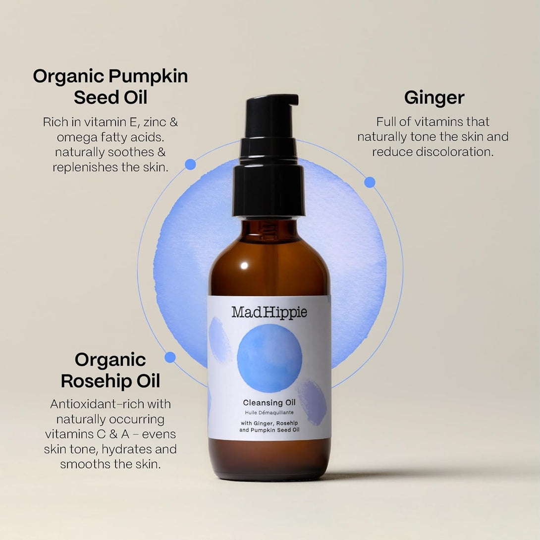 Mad Hippie Cleansing Oil for Face - Deep Cleansing Facial Cleanser & Makeup Remover for Dry, Sensitive, Acne-Prone Skin with Vitamin C-Rich Rosehip Oil, 2 Fl Oz