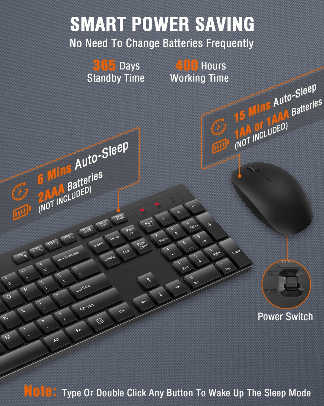 Wireless Keyboard and Mouse Combo, EDJO Silent Full Size Cordless USB Keyboard Mouse, 2.4Ghz Lag-Free, Long Battery Life, for Computer, Laptop, PC, Chromebook, Windows (Black, 1 Pack)