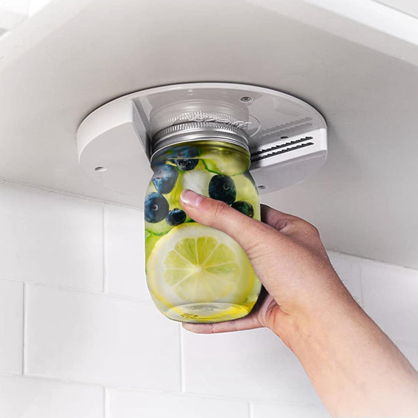 EZ off Jar Opener for Seniors - under Cabinet Jar Openers for Weak Hands, Easy Grip, Arthritis Jar Opener, One Handed Gadgets & Bottle Opener - Essential Kitchen Gadgets for Home Assistance - White