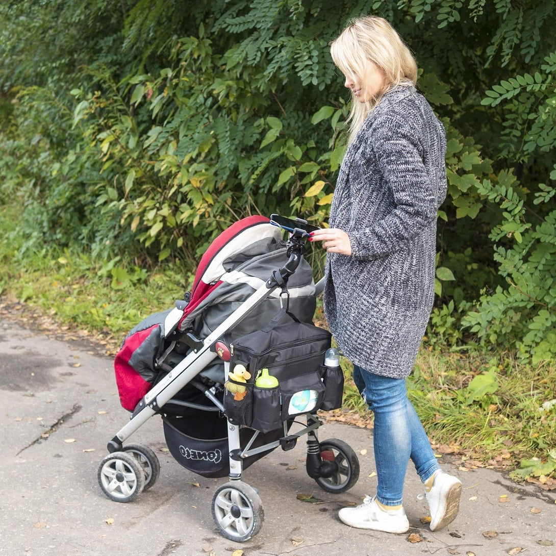 Baby Stroller Phone Holder, Shopping Cart, Golf Cart, Push Cart, Bike Phone Mount, for Motorcycle, Scooter, ATV, Boat, Spin Bike, Treadmill, Handlebar- Universal- Iphone, Cell Phone Clamp (Grey)