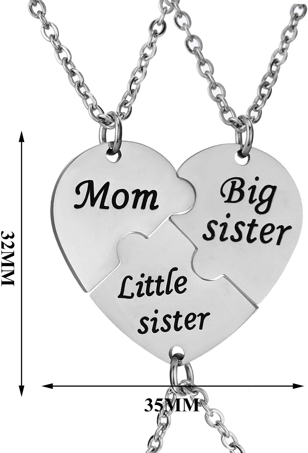 YEEQIN 3Pcs/Set Mom Big Sister Little Sister Mom Necklaces Set Mother Daughters Matching Heart Jewley Set