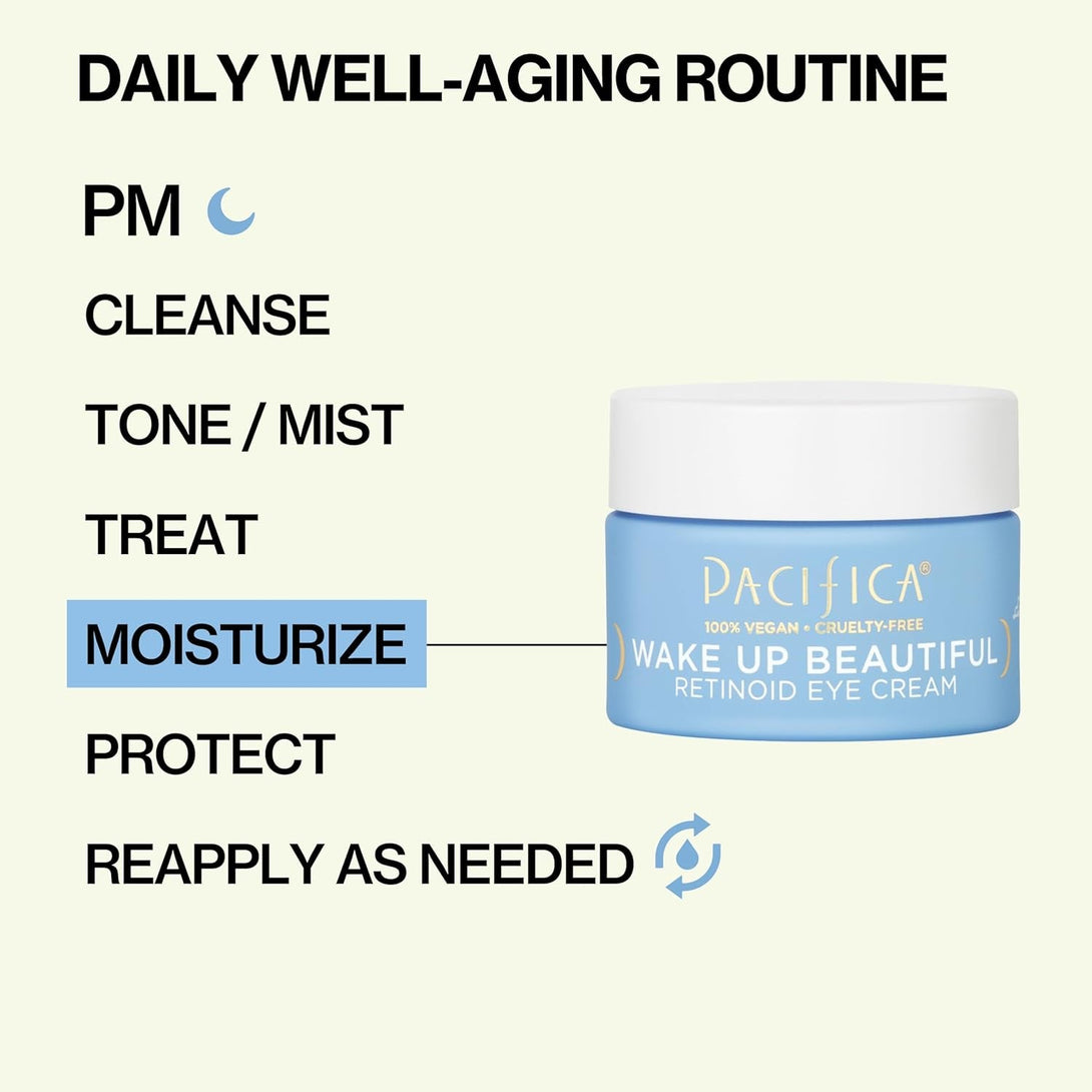 Pacifica Wake up Beautiful Retinoid Eye Cream – Anti-Aging under Eye Cream for Fine Lines & Wrinkles, Infused W/ Retinoid, Melatonin & Mushrooms for Puffiness, Dark Circles & Eye Bags Daily Treatment