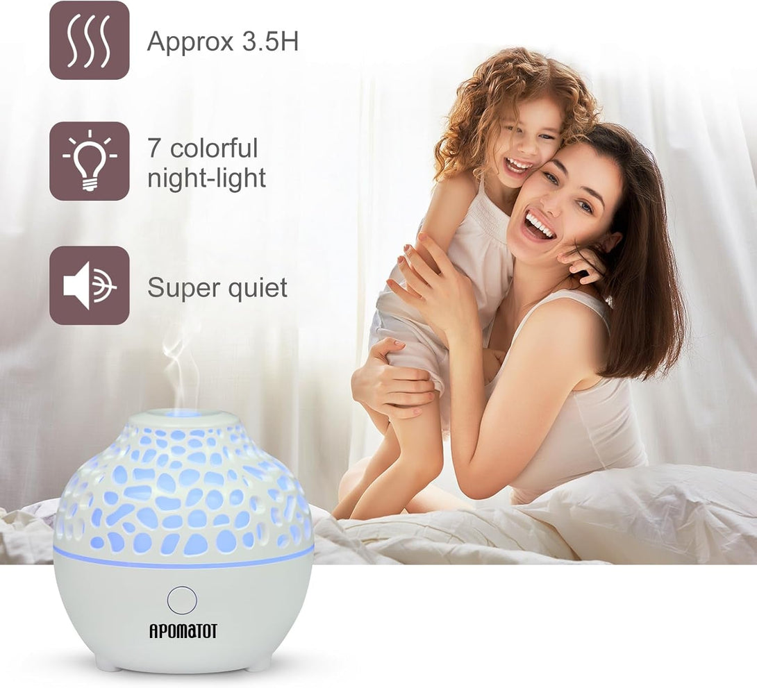 APOMOTOT 2 Pack Essential Oil Diffuser,Mini Portable Aromatherapy Diffusers,60Ml Cool Mist Humidifier with USB 7 LED Light Color,Waterless Auto Shut-Off for Gift Home Office Room