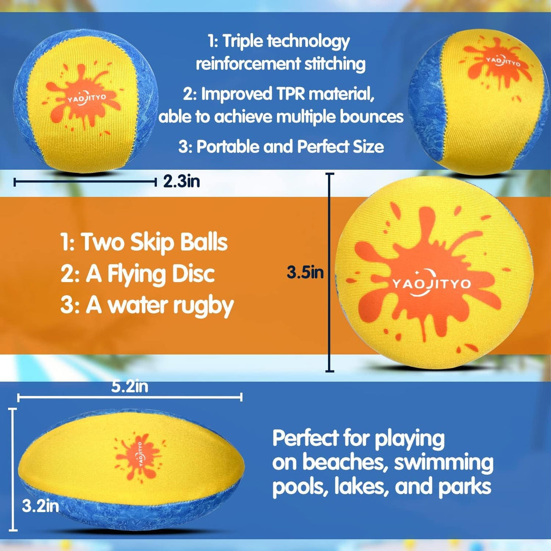 4 Pack Beach Toys, Water Skip Ball,Skip Balls for Swimming Pools，Soft and Durable TPR Material，Suitable for Swimming Pool Toys, Beach Toys, Water Toys, and Beach Games