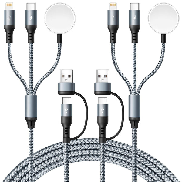 3 in 2 USB C Cable for Apple Watch Charger, Type C/Lightning for Iphone 16 Charger,Multi Charging Cable Cord,Portable Travel Essentials Designed for Iwatch Ultra/Se/10-1 & Iphone Series-6Ft/2Pack
