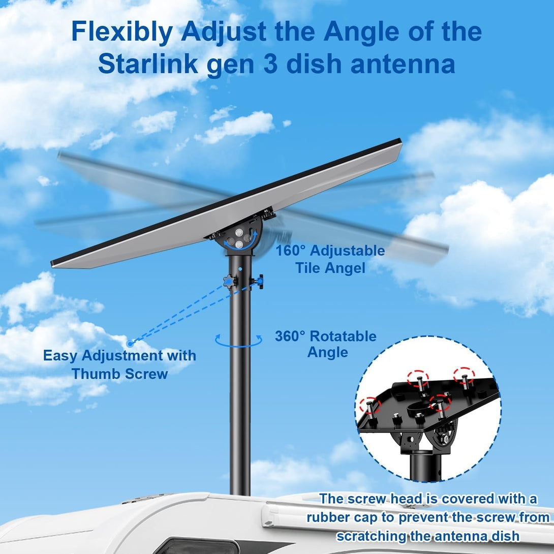 Starlink Gen 3 Mount Kit- Pipe Adapter, Stainless Steel Pole Mount, Angle-Adjustable Starlink Mouting Kit for Gen 3 Roof Mounted Accessories (Fits Max 1.38" Poles)