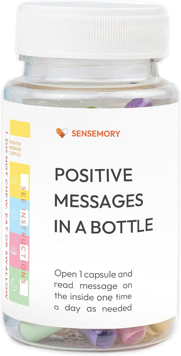 50 Positive Messages in a Bottle - Unique Stress Relief and Wellness Gifts for Men and Women - Desk Accessories for Meditation and Self Care - Xmas Gifts