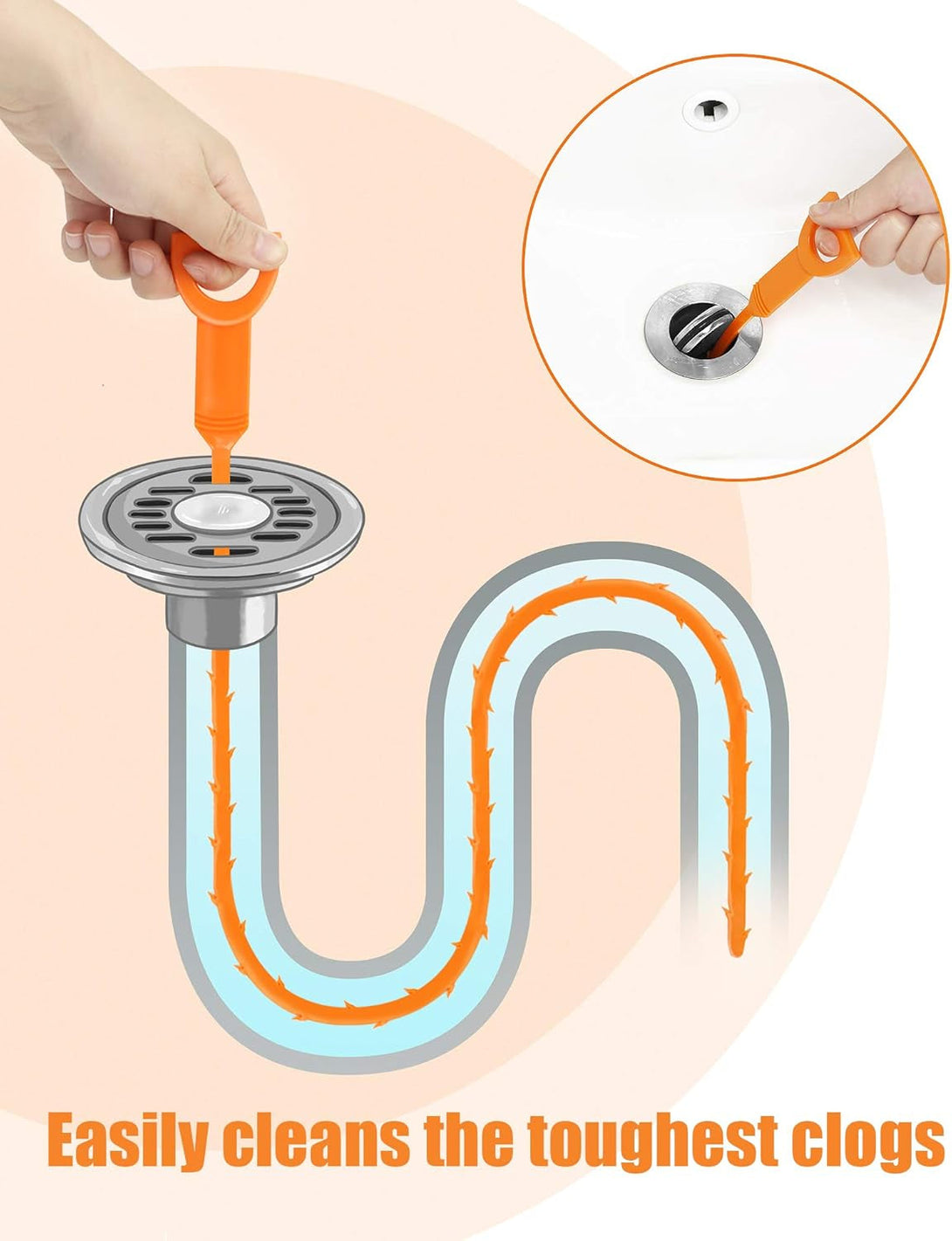 6PCS Drain Clog Remover Tool, Drain Hari Cleaner Tool, Hair Cather Shower Drain Tool, Drain Auger Hair Cleaning Tool for Shower Kitchen Sink Bath Tub Bathroom, Sink Snake Hair Remover(25Inch)