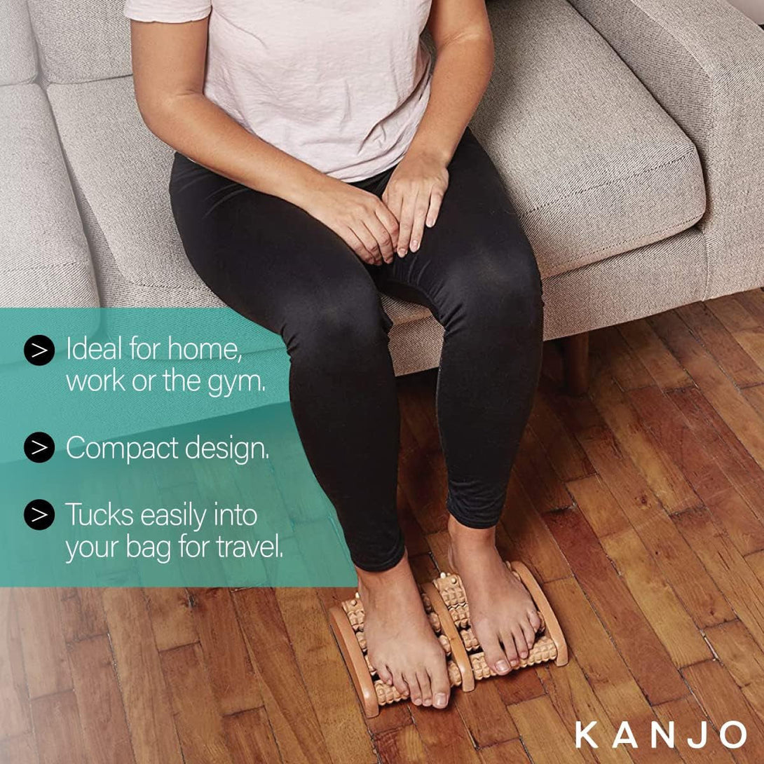 Kanjo FSA HSA Eligible Acupressure Foot Pain Relief Multi-Roller - Wooden Dual Foot Roller - Relieves Plantar Fasciitis, Heel & Arch Pain - Promotes Stress Relief & Muscle Relaxation
