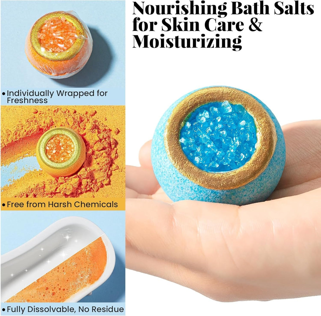 Crystal Bath Bomb Gift Set – 12 Pack with 6 Natural Scents, Organic Shower Bombs with Nourishing Bath Salts, Stress Relief Bubble Spa, Self Care Gifts for Women, Mom, Wife, and Daughter