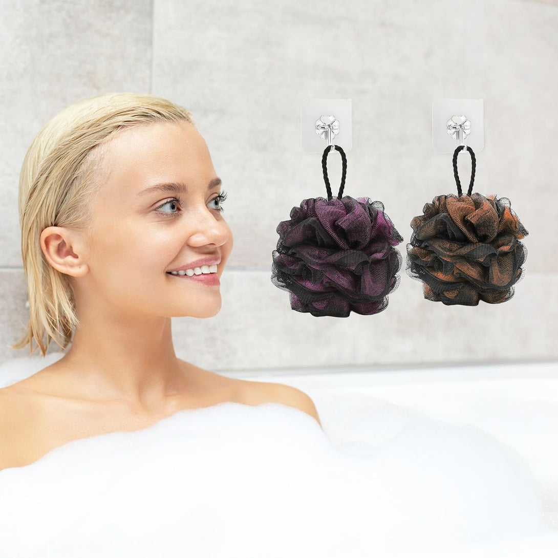 Loofah Bath and Shower Sponge Pouf, Mesh Brush Ball Exfoliating Body Scrubber Ball Pack of 4 (60G/Pcs)