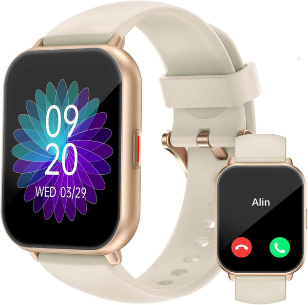 RUIMEN Smart Watches for Women Men (Answer/Make Calls), 1.8" Smartwatch for Ios/Android Phones, Fitness Tracker Heart Rate/Sleep Monitor Digital Watch Waterproof (2 Bands Included), Milky White