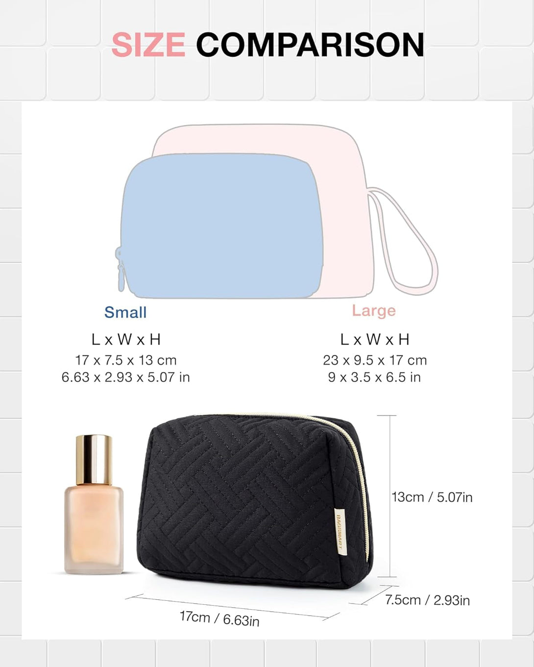 BAGSMART Small Makeup Bag, Travel Cosmetic Bag Make up Pouch Small Travel Zipper Pouch,Water-Resistant Toiletry Bag,Makeup Organizer Bag for Women,Black