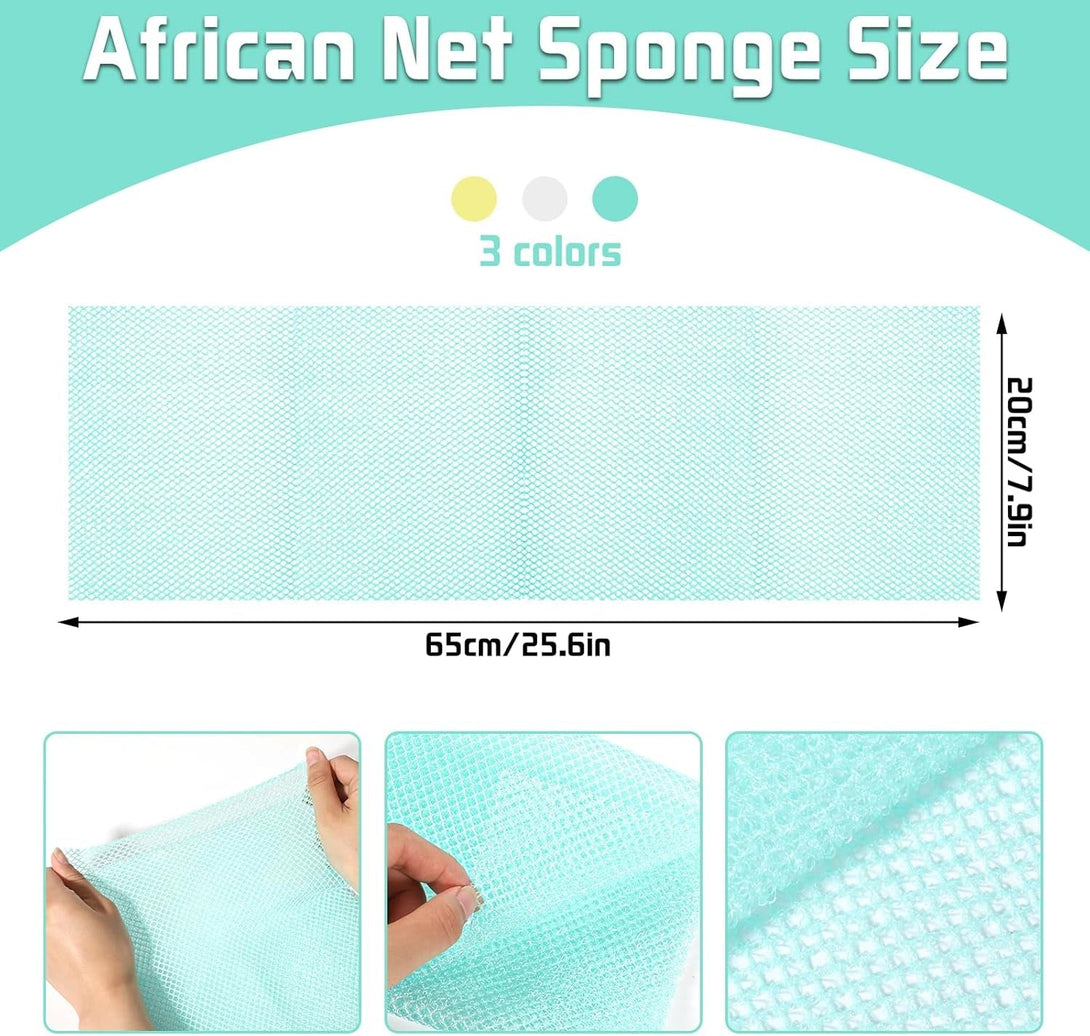 6 Pack African Net Sponge Exfoliating Glove Set, 3 Bath Sponge Body Scrubber Back Scrubber and 3 Pairs Exfoliating Gloves for Shower