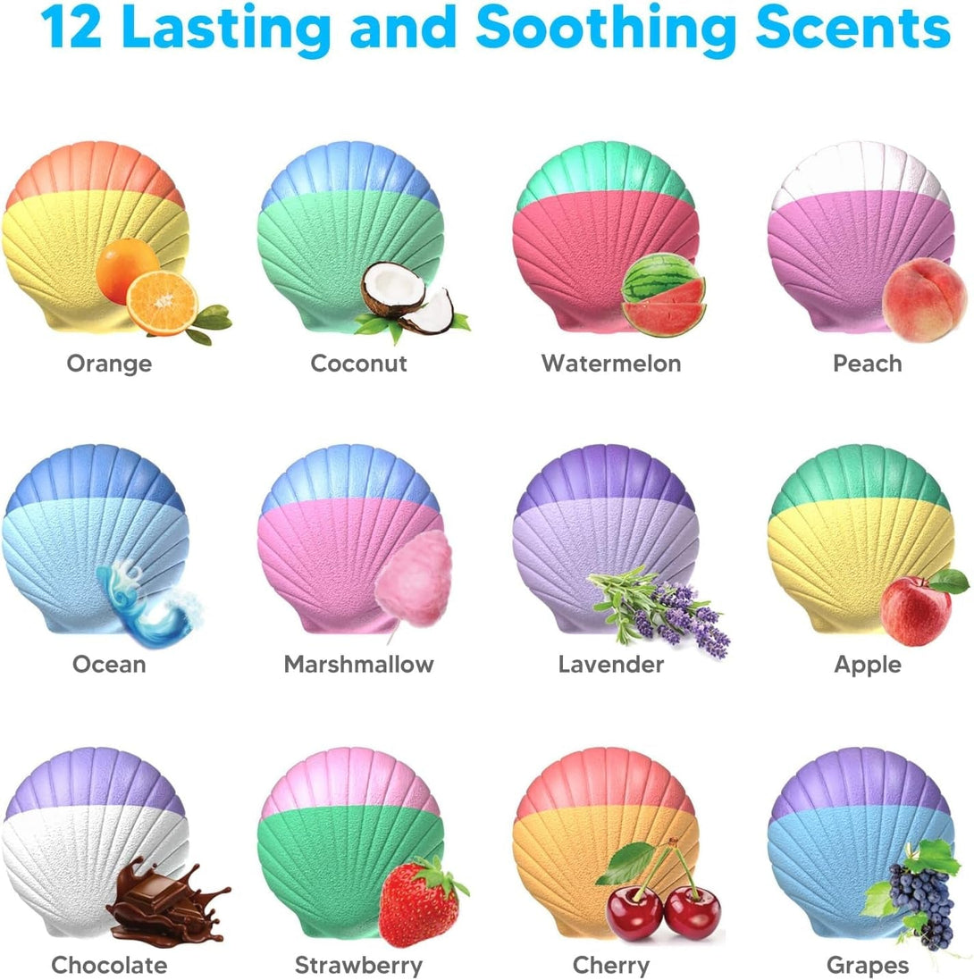 Kids Bath Bombs with Surprise Toys Inside, 12 Pack Shell Organic Bath Bombs for Kids with Ocean Sea Animals for Girls Boys Toddlers, Marine Shark Bath Bomb Gift for Easter Birthday Bubble Bath