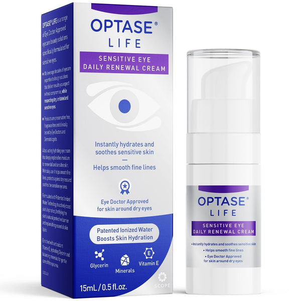 Optase LIFE Sensitive Eye Daily Renewal Cream, 15Ml - Fast-Acting, Preservative-Free Hydrating Eye Cream for Dry, Sensitive Skin - Lightweight, Non-Sticky - with Ionized Water - Eye Doctor Approved
