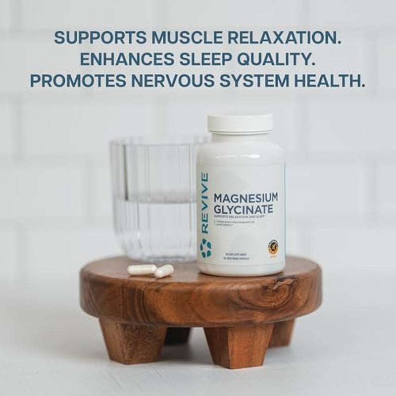 Revive MD Pure Magnesium Glycinate Capsules 200Mg High Absorption Supplement for Relaxation & Stress Relief - Organic Memory & Sleep Support Pills for Strong Bones, Normal Nerve & Muscle Function
