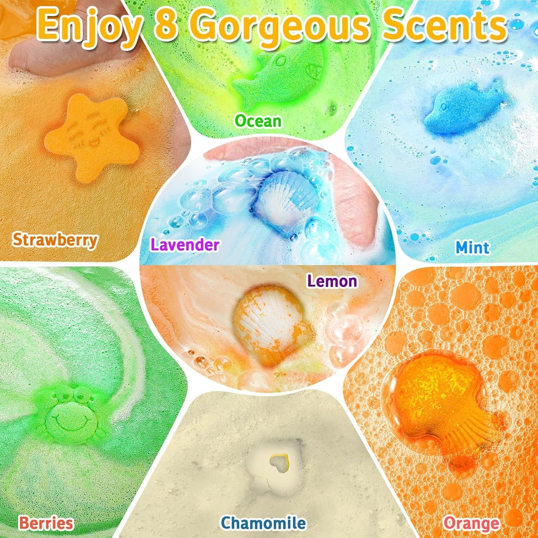 HEYMKGO Bath Bombs for Women and Kids, 8PCS Handmade Natural Boys Girls Fizzy Bubble Bath Bomb Gift Kit for Birthday Christmas Cute Women Relaxing Bath Bombs Set