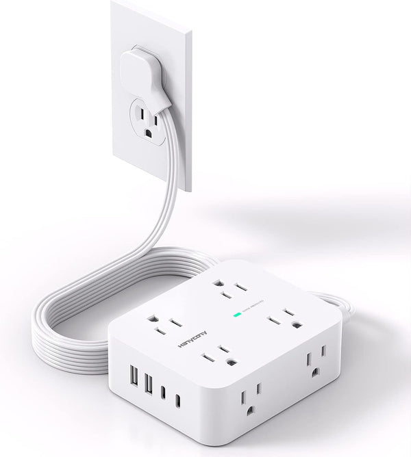 Surge Protector Power Strip, HANYCONY Extension Cord with Multiple Outlets, 5 Ft Ultra Thin Flat Plug 8 Outlets 4 USB Ports(2Usb C), 1080J Outlet Extender for Home Office College Dorm Room Essentials