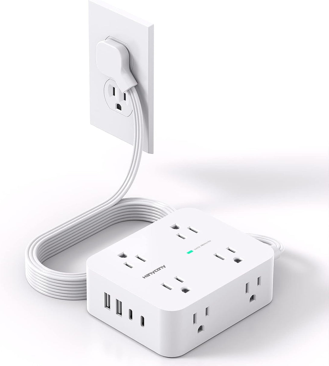 Surge Protector Power Strip, HANYCONY Extension Cord with Multiple Outlets, 5 Ft Ultra Thin Flat Plug 8 Outlets 4 USB Ports(2Usb C), 1080J Outlet Extender for Home Office College Dorm Room Essentials