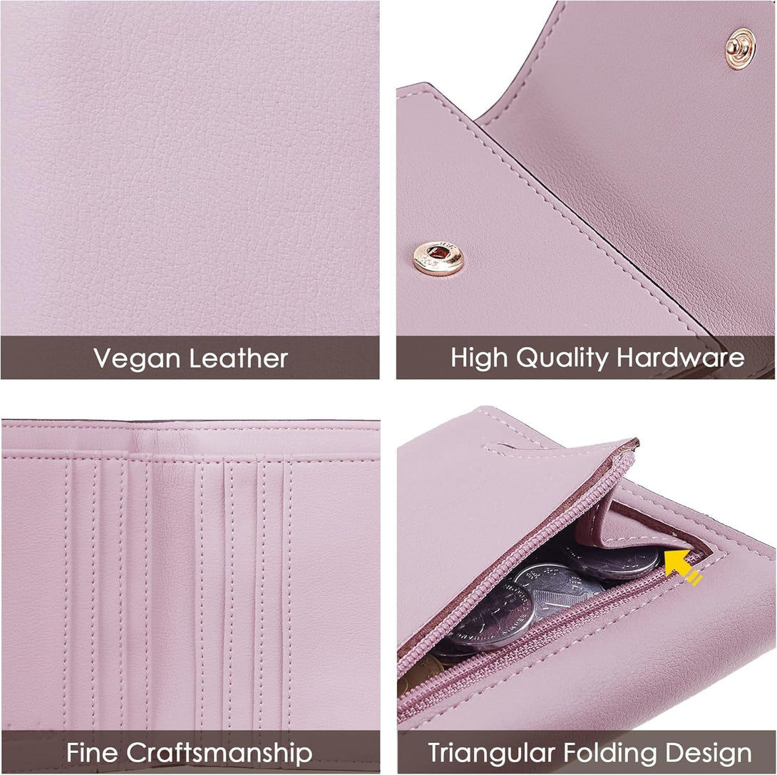 Travelambo RFID Blocking Wallet Women Small Womens Wallet Credit Card Holder Mini Compact Trifold Wallets for Women with Coin Pocket Zipper