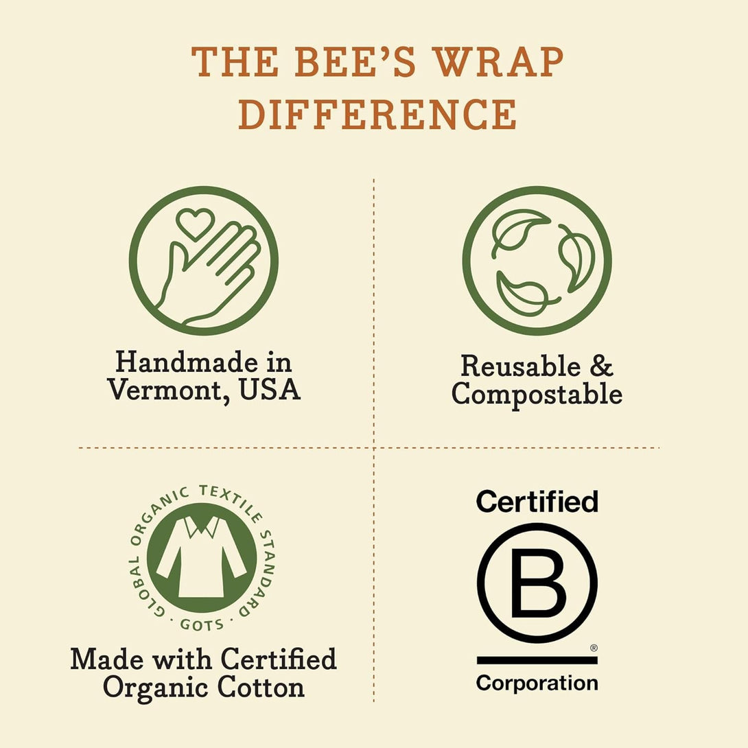 Bee'S Wrap Beeswax Wraps for Food - Honeycomb Large 3 Pack Made in USA Reusable & Organic Food Wraps, Sandwich Wrap & Bowl Covers - Eco-Friendly Alternative to Aluminum Foil & Plastic Wrap