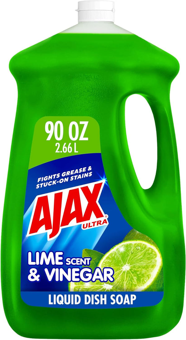 Ajax Ultra Liquid Dish Soap Vinegar and Lime Scent, Sparkling Clean Dishes, 90 Fl Oz Bottle