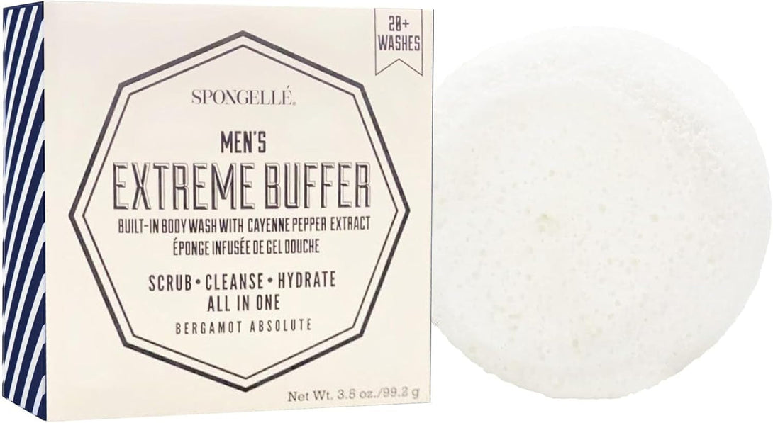 SPONGELLÉ Men'S Extreme Buffer - Body Wash/Shower Gel Sponge - Bergamot Absolute White