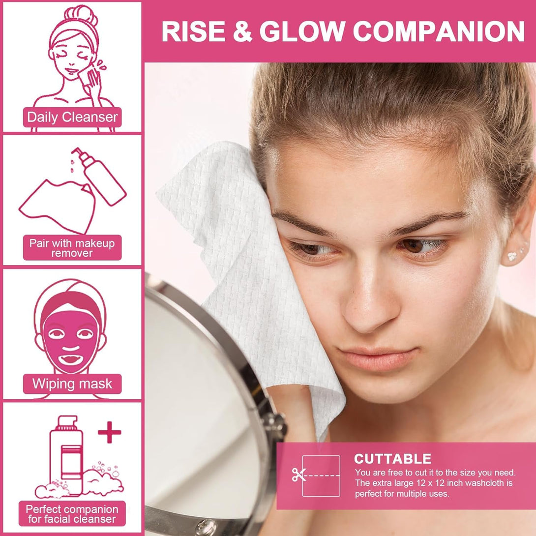 Face Towels Disposable, 60 Ct Clean Towels, XXL, Face Towelettes for Makeup and Clean Skin, Super Soft and Thick Dry Wipes Club, USDA Certified 100% Biobased