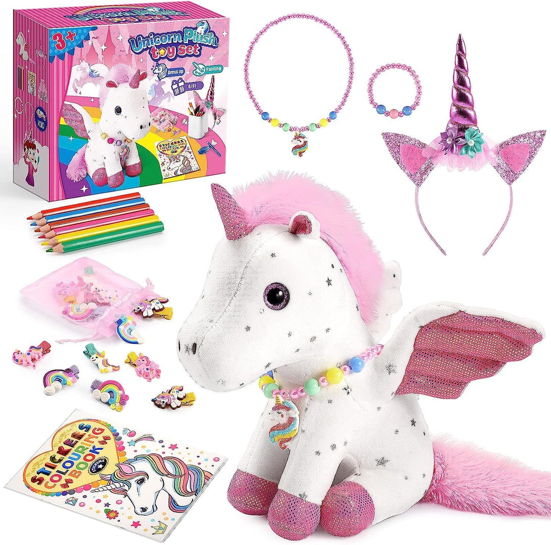 21-Piece Unicorn Gift Set for Girls Ages 3-8 | Soft Plush Stuffed Animals & Dress-Up Accessories Bundle | Idea Birthday Gifts,, Party Favor for Kids Toddler Girls