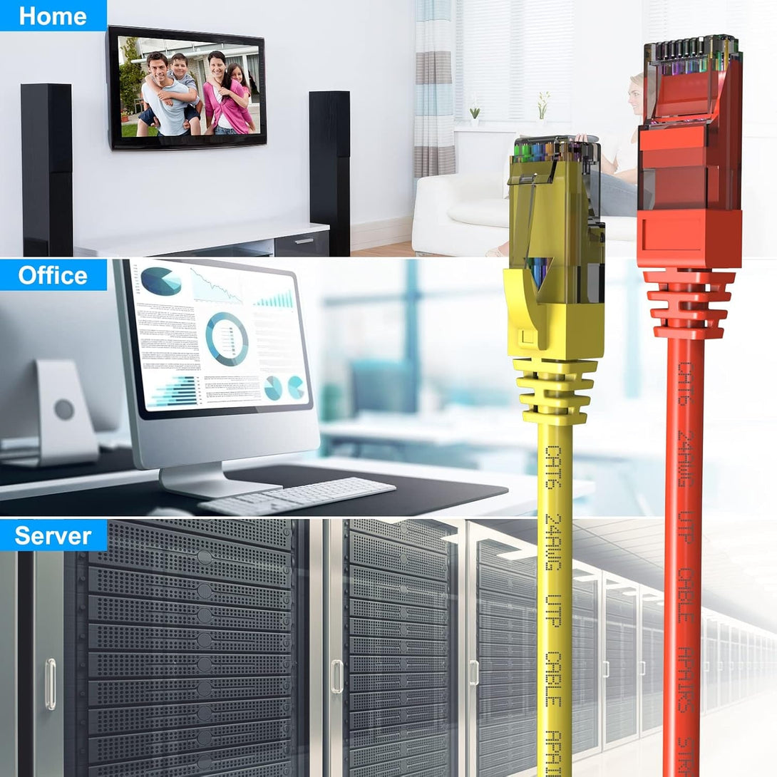 Cat6 Patch Cables 0.5 Foot (6 Pack), Cat 6 Ethernet Cable, 24AWG CCA Cord, UTP Network, Internet Cable, Compatible for PC, Routers, Switches, Servers, Printers, RJ45 LAN with 25 Cable Ties - 0.5FT
